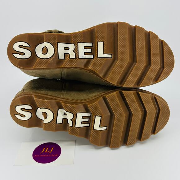 Sorel Women's Joan Of Arctic Wedge II Buckle Khaki Suede Ankle Booties Size 9 - Picture 10 of 11